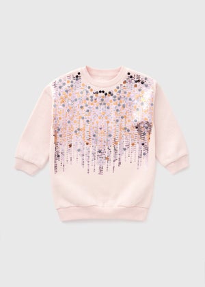 Girls Pink Sequin Sweatshirt Dress 1 7yrs