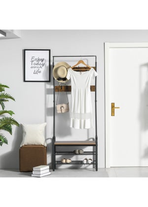 HOMCOM Natural Brown Industrial Coat Rack Stand 72cm x 34cm x 185cm Matalan