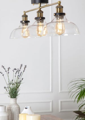 ValueLights Wallace Steampunk 3 Way Bar Clear Glass Shades 26cm x 24cm x 107.5cm Matalan