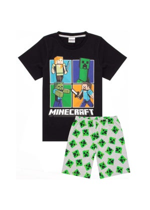 Minecraft Boys Black Grey Short Pyjama Set 5 14yrs Matalan