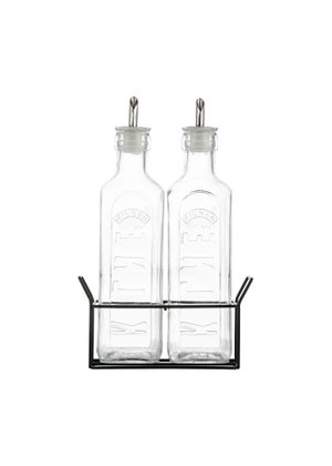 Kilner Set of 2 Oil Bottles & Metal Rack (600ml)