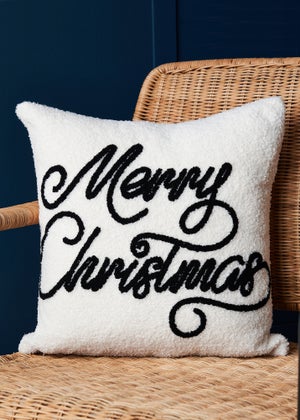BHS Black White Merry Christmas Boucle Cushion Matalan