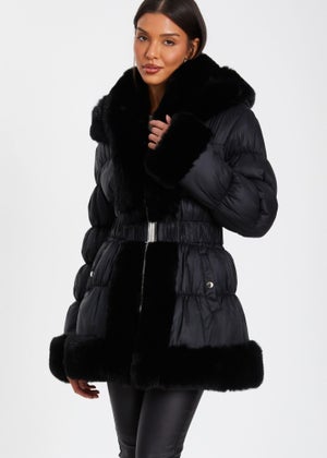 Quiz faux fur jacket black new arrivals