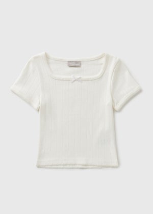 Girls White Pointelle T-Shirt (7-15yrs)