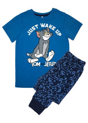 Tom Jerry Just Woke Up Kids Blue Camo Pyjamas (3-8 Years