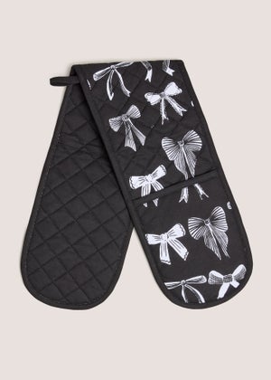 Black Mono Bow Oven Gloves