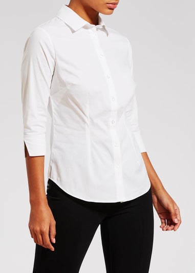 White 3/4 Sleeve Fitted Shirt
