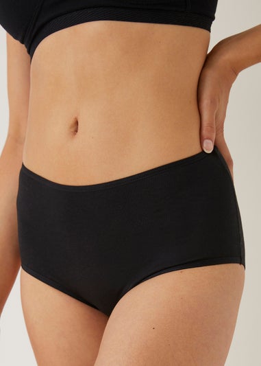 Plus Size 5 Pack Black Cotton High Waisted Full Briefs