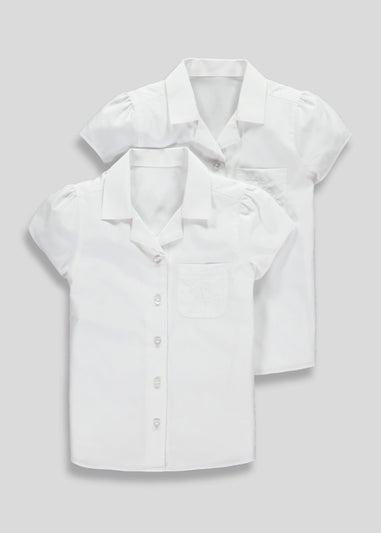 Girls 2 Pack White Revere Collar School Blouses (3-13yrs)