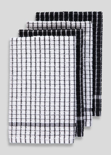 4 Pack Check Terry Tea Towels (60cm x 45cm)