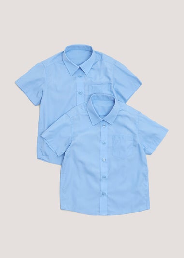 Girls 2 Pack Blue Short Sleeve School Blouses (4-16yrs)