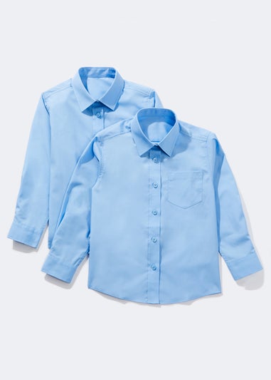 Girls 2 Pack Blue Long Sleeve School Blouses (4-16yrs) - Matalan