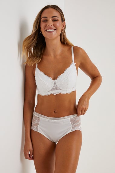 Woman WHITE Post-surgery bra with front opening Cotton-lined¤With lace  VOISINE