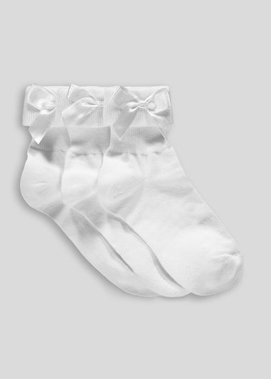 Girls 3 Pack White Bow Ankle Socks (Younger 6-Older 5.5)