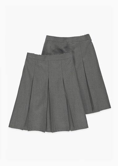 Girls 2 Pack Grey Long Length Box Pleat School Skirts (6-16yrs)