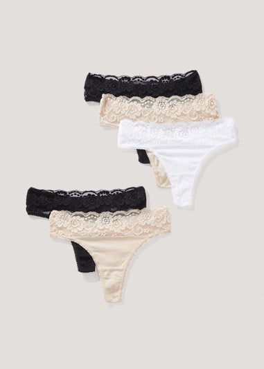 5 Pack Lace Trim Thongs