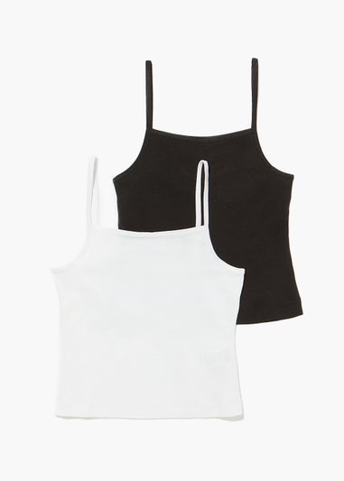 100% Organic Cotton Cami Tops for Girls - Pack of 2 - Black + White