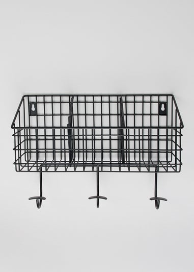 Wire Kitchen Shelf with Hooks (33cm x 24cm x 12cm)