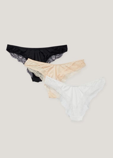 3 Pack Lace Trim Brazilian Knickers