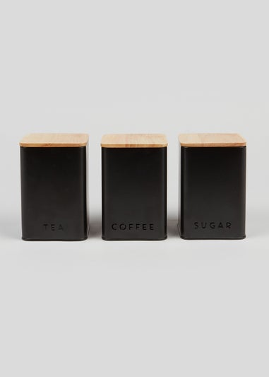 Tea Coffee & Sugar Metal Canisters (13.5cm x 9.5cm x 9.5cm)