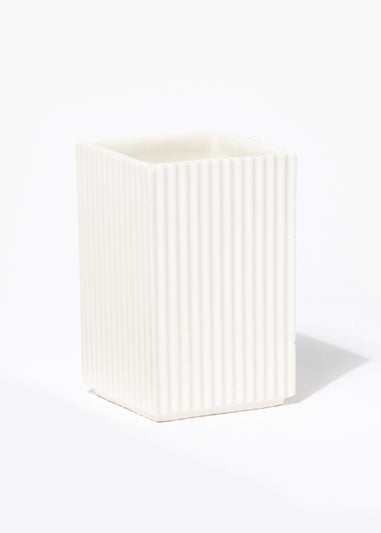 Ridged Square Ceramic Bathroom Tumbler (11cm x 7cm x 7cm)