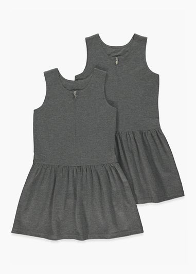Girls 2 Pack Grey Jersey School Pinafores (3-9yrs)