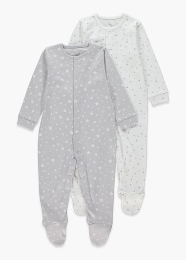 Unisex 2 Pack Star Print Baby Grows (Newborn-23mths)