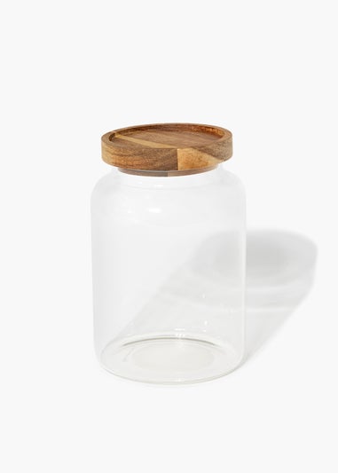 Small Wood Lid Glass Storage Jar (16cm x 11cm)