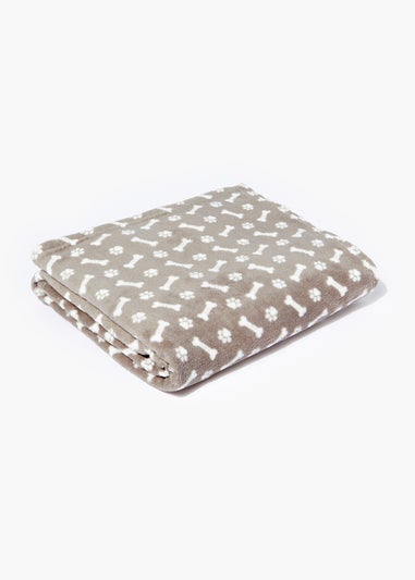 Grey Bone & Paw Print Fleece Blanket (130cm x 150cm)