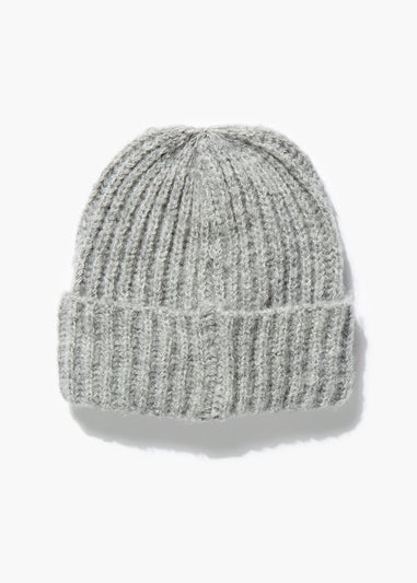 Girls Grey Ribbed Beanie Hat (7-13yrs)