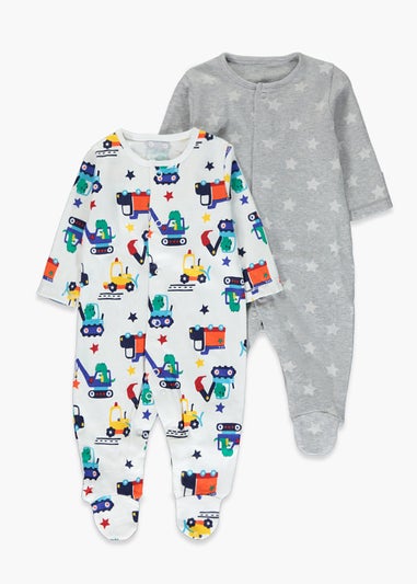 Unisex 2 Pack Transport Star Baby Grows (Newborn-23mths)