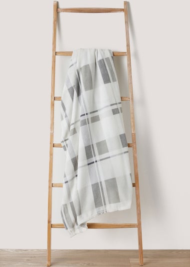 Grey Check Fleece Throw Blanket (130cm x 150cm)