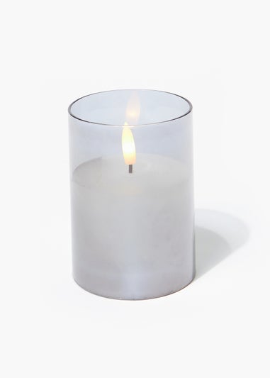 Small Grey Glass LED Candle (10cm x 7.5cm)