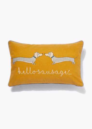 Ochre Sausage Dog Slogan Cushion (30cm x 50cm)