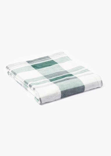 Green Check Fleece Throw Blanket (130cm x 150cm)