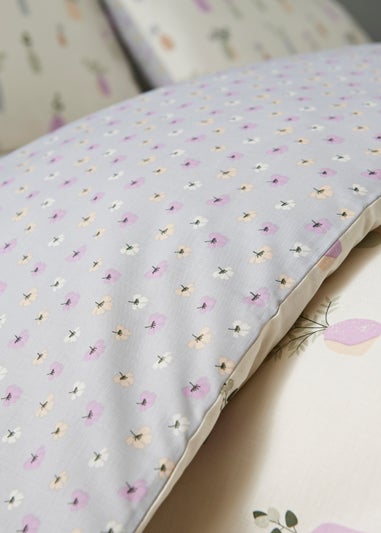 Reversible Cream Plant Print Duvet Cover