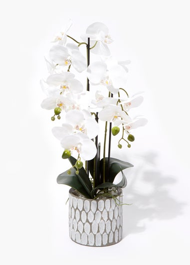 Real Touch Orchid in Grey Cement Pot (58cm)