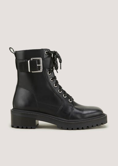 Black Leather Square Toe Boots