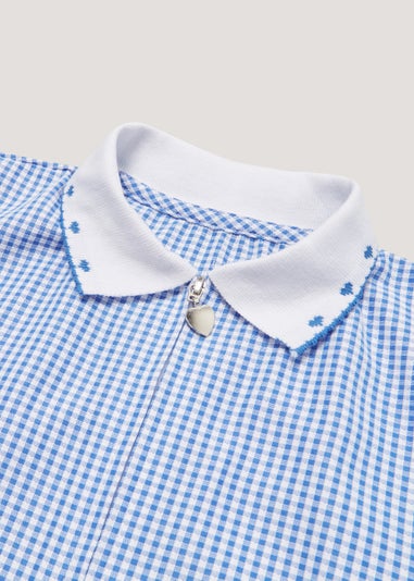 Girls Blue Knitted Collar Gingham School Dress (3-14yrs)