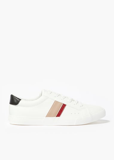 White Striped Faux Leather Trainers