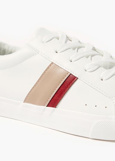 White Striped Faux Leather Trainers
