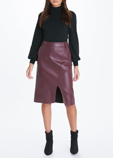 JDY Joanna Burgundy Faux Leather Midi Skirt