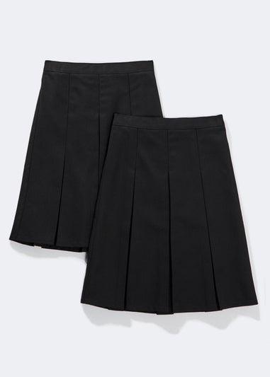 Girls 2 Pack Black Long Length Box Pleat School Skirts (6-16yrs)