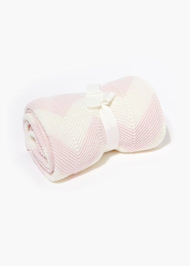 Pink Chevron Knitted Baby Blanket (90cm x 70cm)