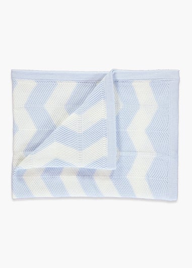Blue Chevron Knitted Baby Blanket (90cm x 70cm)