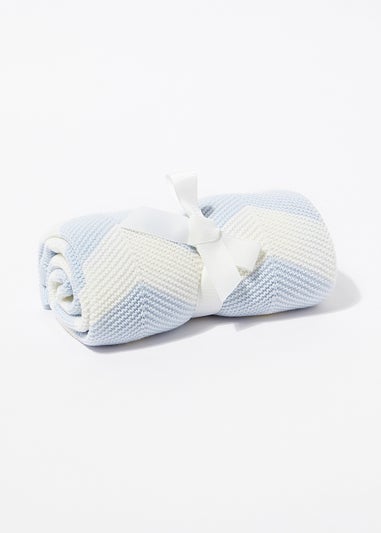 Blue Chevron Knitted Baby Blanket (90cm x 70cm)