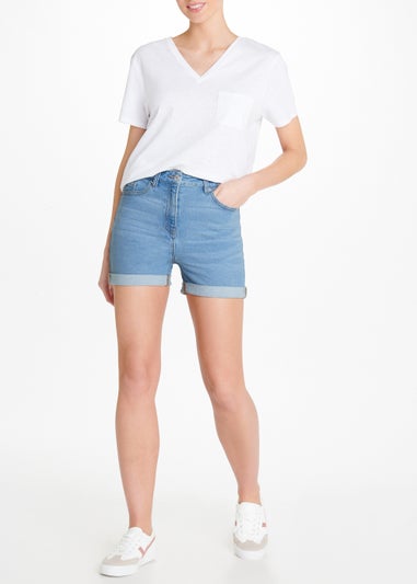 Mid Wash High Waist Denim Shorts