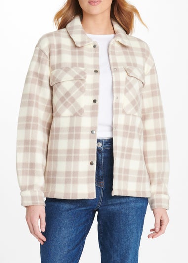 JDY Cream & Taupe Check Fleece Jacket