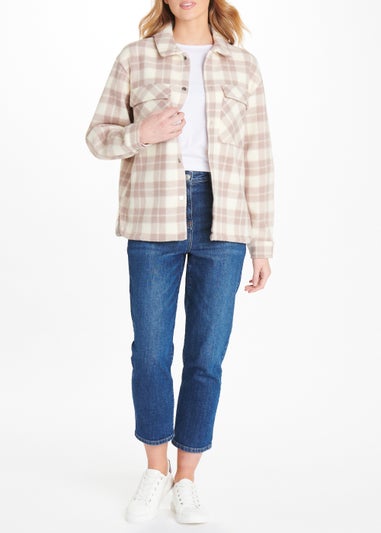 JDY Cream & Taupe Check Fleece Jacket