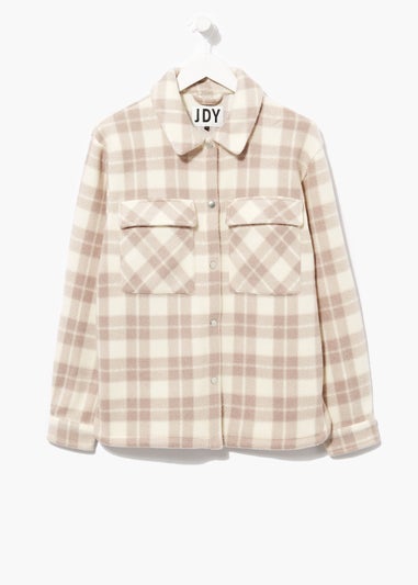 JDY Cream & Taupe Check Fleece Jacket